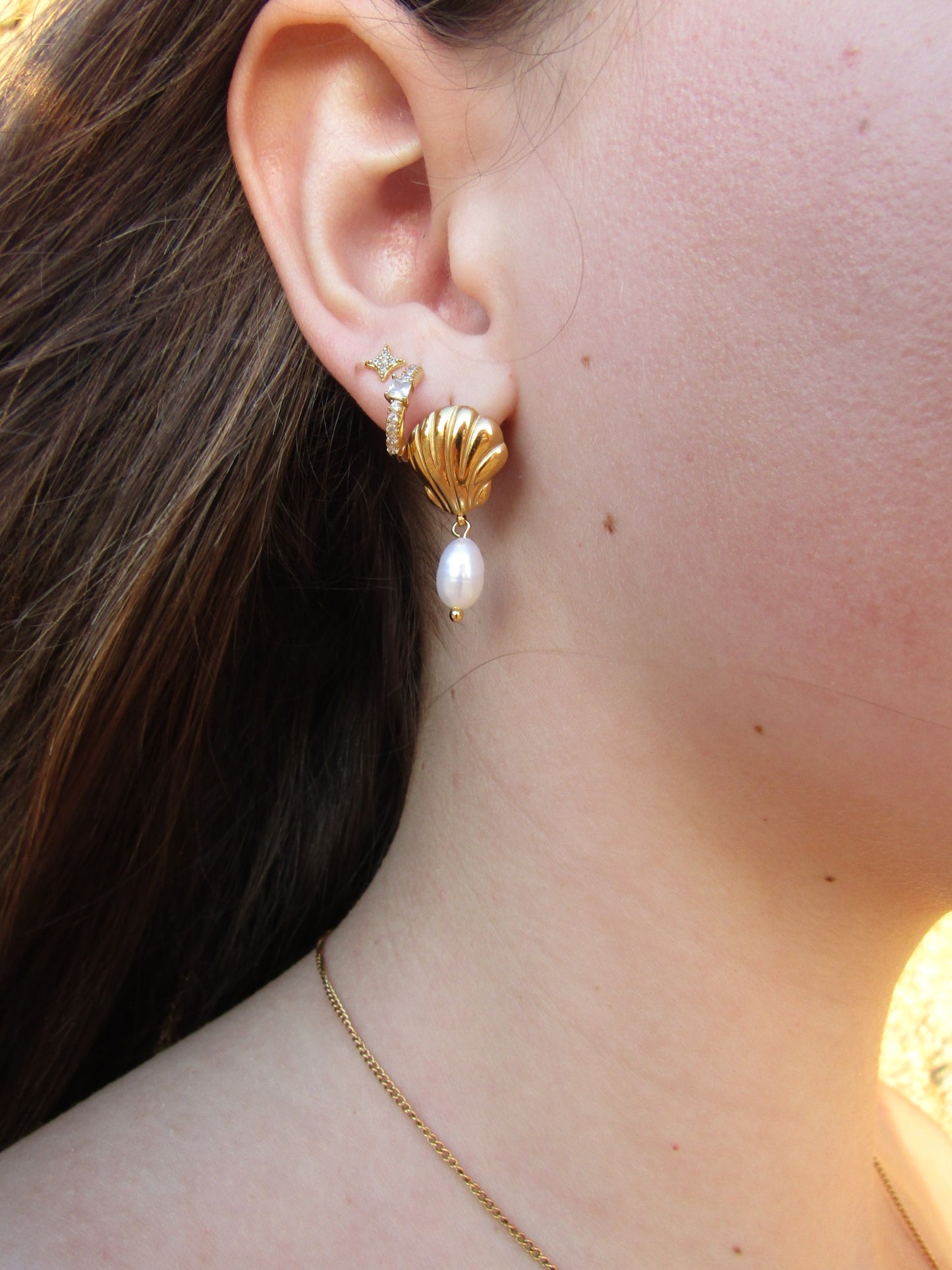Gold Calico Shell Earrings