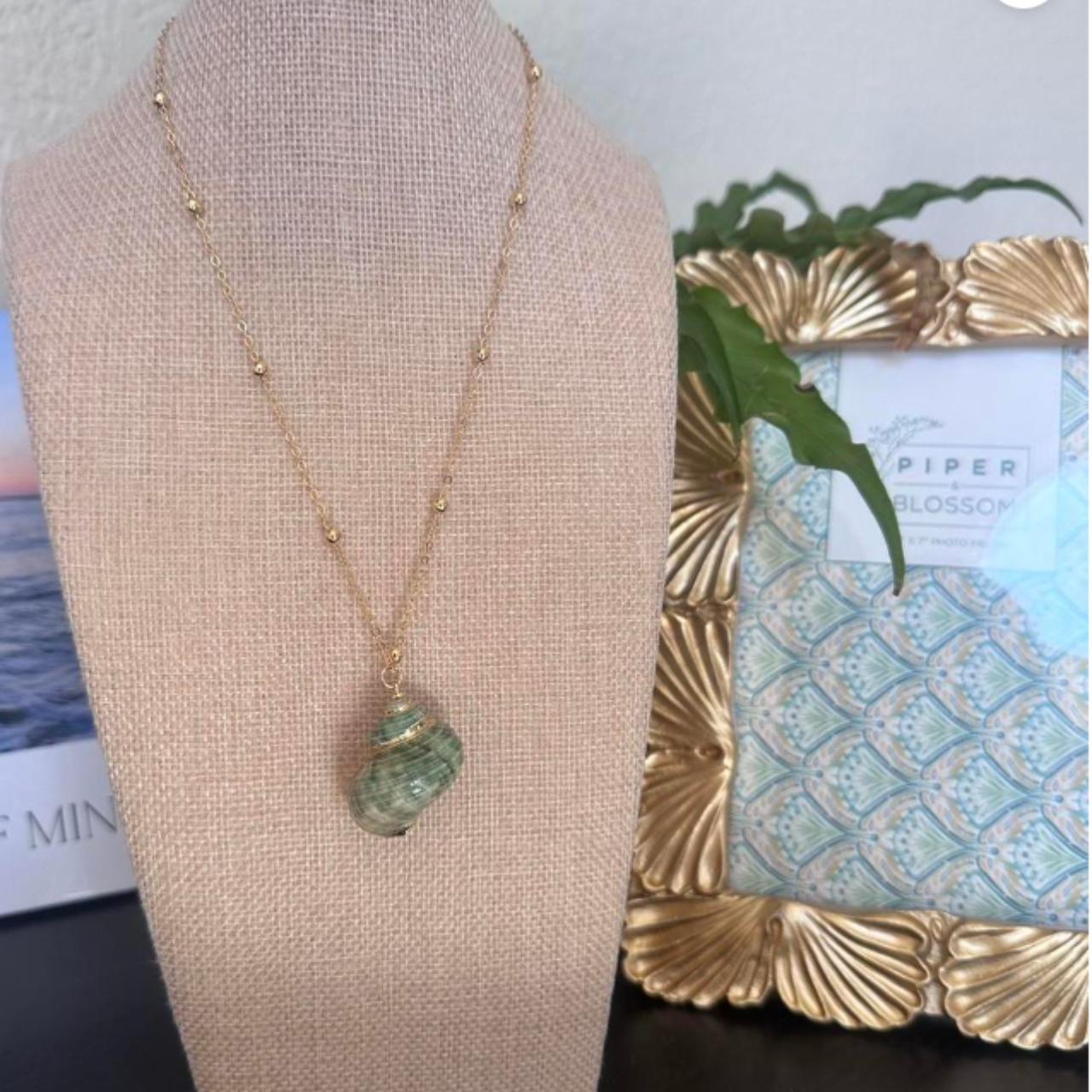 Green Spiral Shell Necklace