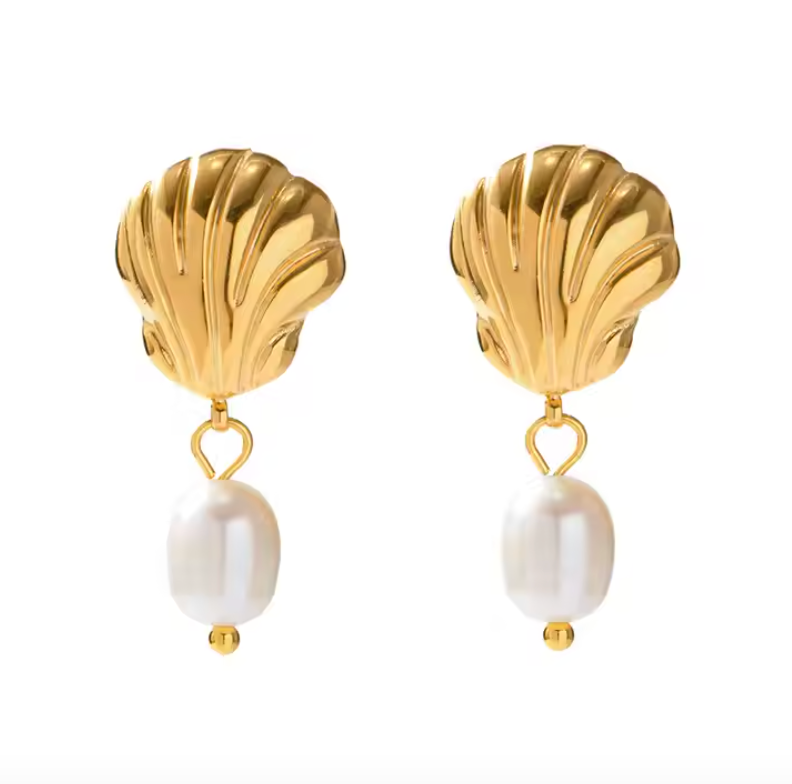 Gold Calico Shell Earrings