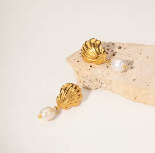 Gold Calico Shell Earrings