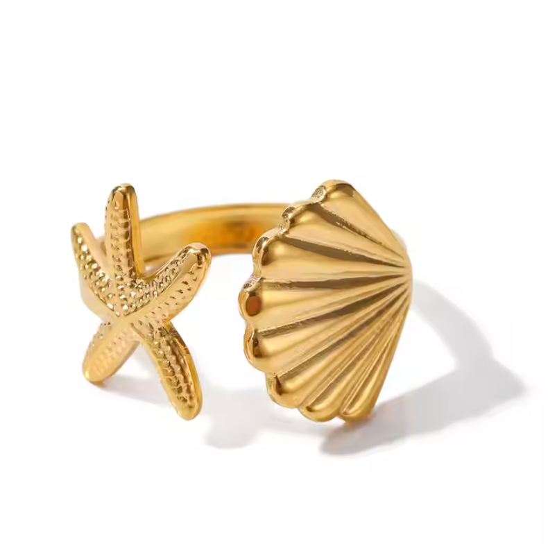 Starfish and Shell Ring