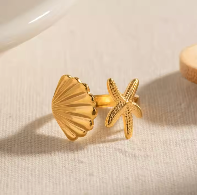 Starfish and Shell Ring