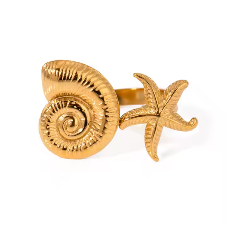 Sundial Shell and Starfish Ring